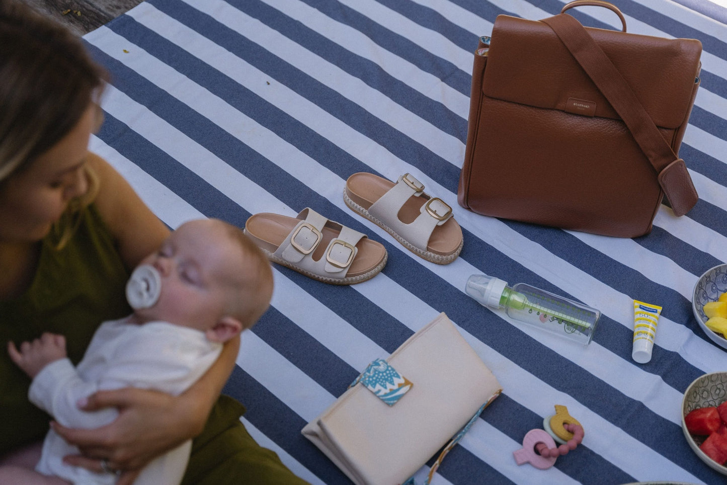 St James Leather Baby Changing Bag - Tan