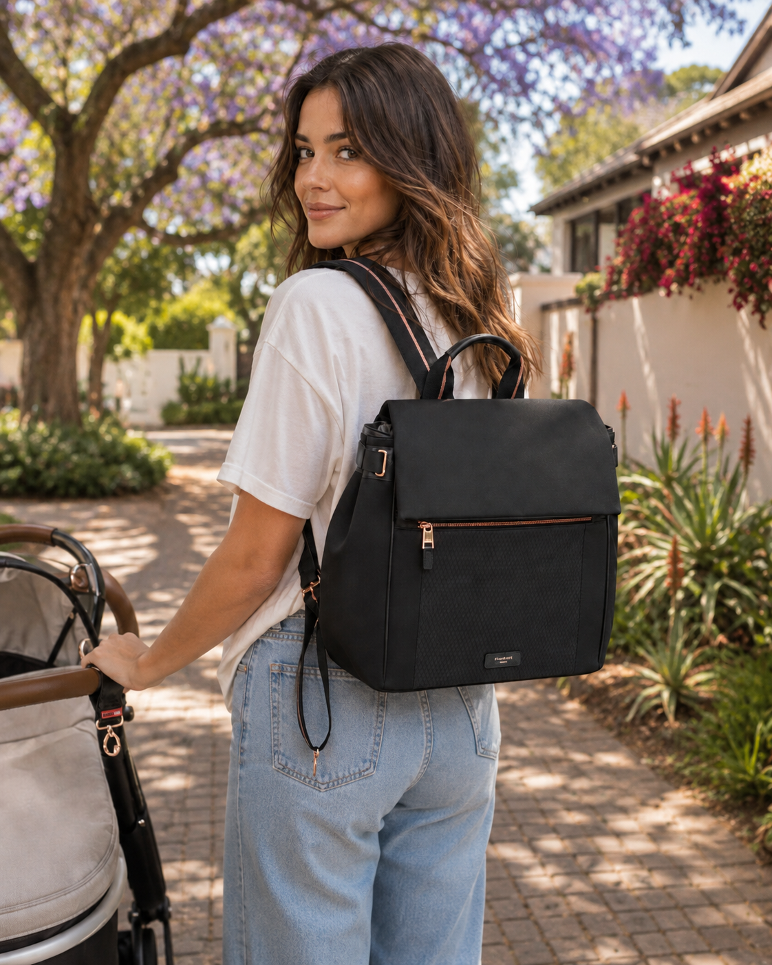 St James Scuba Baby Changing Bag - Black & Rose Gold